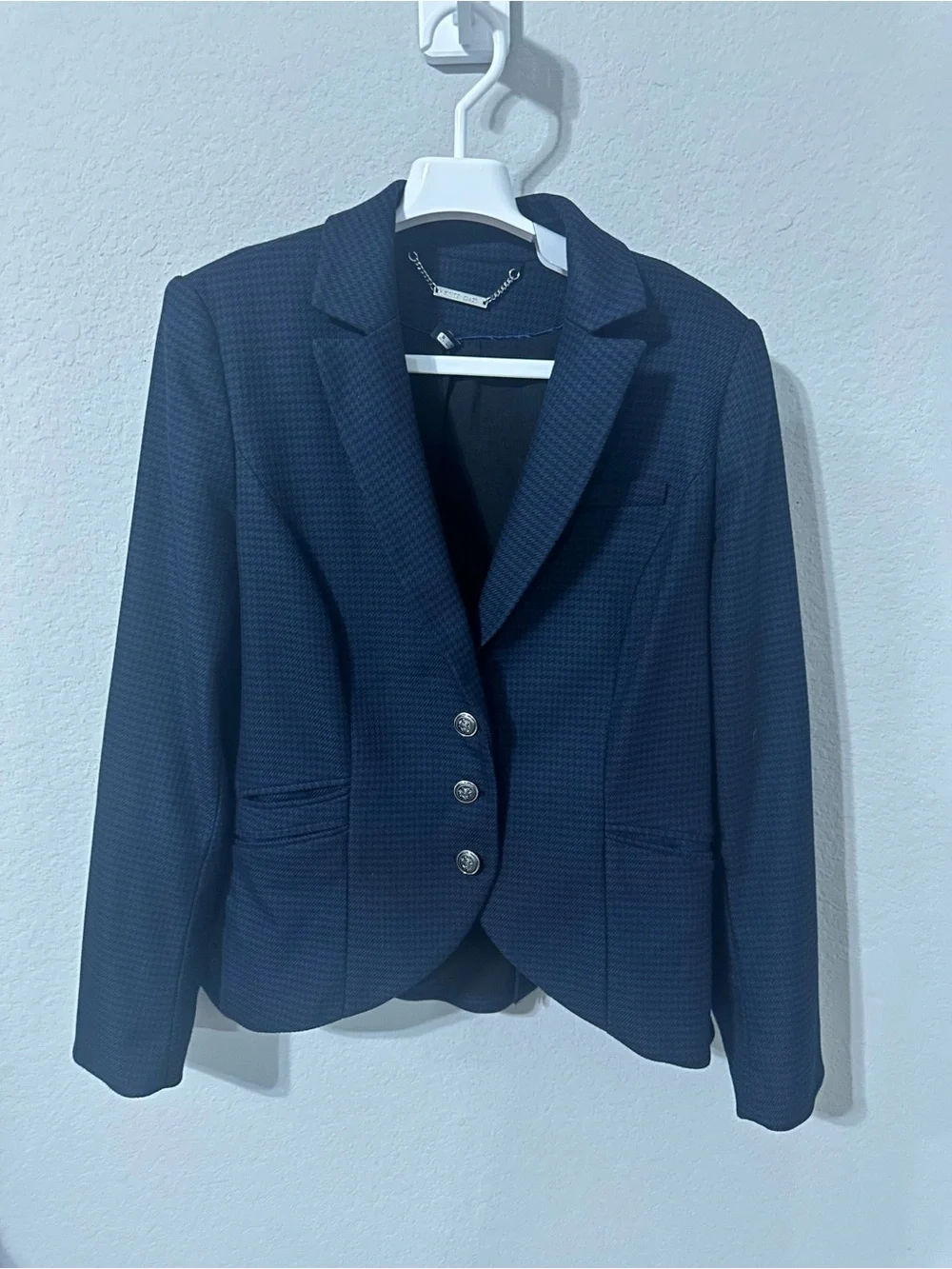 White House Black Market Navy and Black‎ Textured Jacket - Blue/Black Size 10